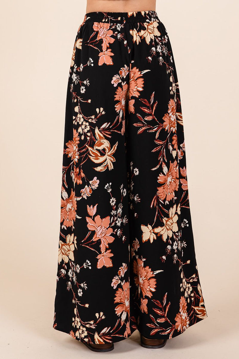 Flower Print Wide Leg Pants - black – Pg2 Boutique