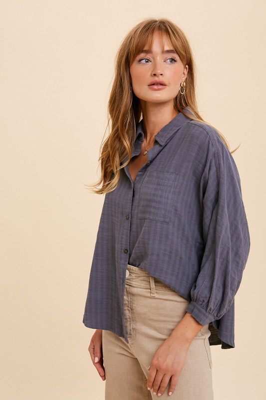 Button up Drop Sleeve Top - slate