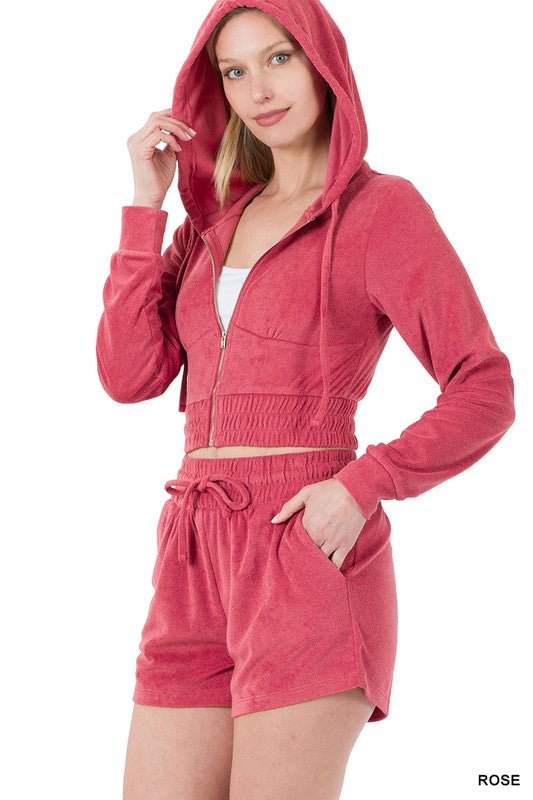 Hoodie and Short Set - rose, blue gray
