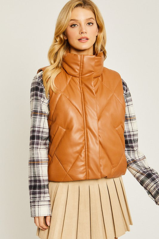 Maxi padded vest with wadding - Camel