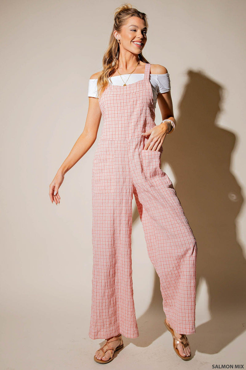Seersucker Jumpsuit mint salmon Pg2 Boutique