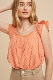 Flutter Sleeve Cotton Blouse - coral, yellow