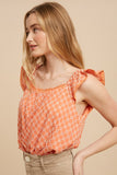 Flutter Sleeve Cotton Blouse - coral, yellow