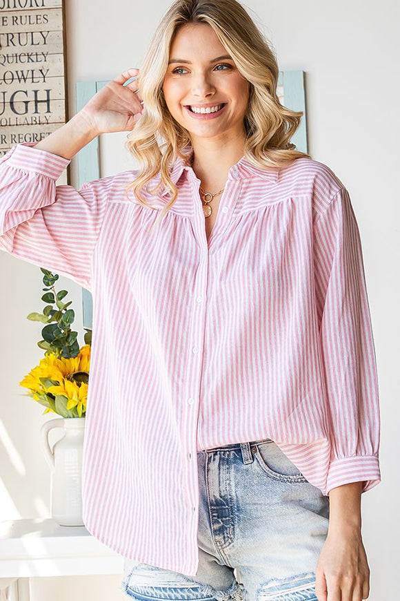 Relaxed Fit Striped Button Down - pink