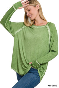 Washed Scoop Neck Long Sleeve