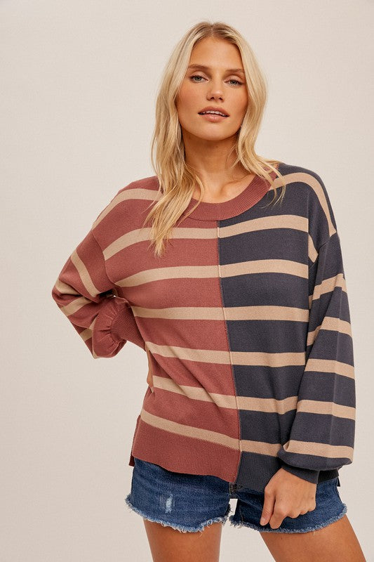 Color Block Striped Oversized Pullover