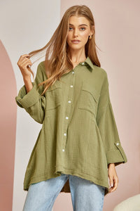 Textured Babydoll Top - olive