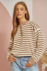 Striped Chenille Button-up Sweater