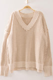 Very J Contrast Stitch Knit Pattern Sweater (cream)