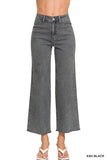 Acid Washed Frayed Cutoff Hem Straight Wide Pants