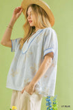 Umgee Striped Embroidered Blouse with Scallop Trim