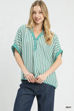 Umgee Striped Collared Oversized Top