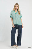 Umgee Striped Collared Oversized Top