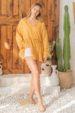 Textured Ruffle Hoodie - mustard