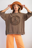 Mineral Washed Terry Floral Peace Sign Pullover