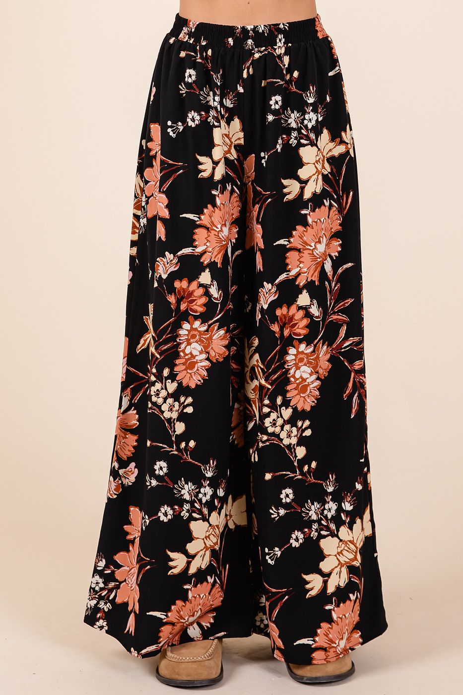 Flower Print Wide Leg Pants - black – Pg2 Boutique