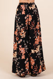 Flower Print Wide Leg Pants - black