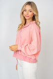 Half Button-up Front French Terry Top - ice pink