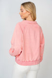 Half Button-up Front French Terry Top - ice pink