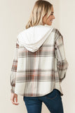Hooded Plaid Button-down - denim, taupe