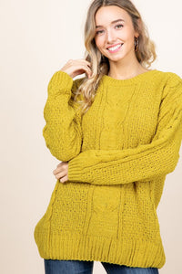 Chenille Cable Knit Sweater - mustard