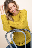 Chenille Cable Knit Sweater - mustard