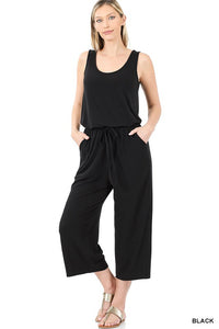Sleeveless Capri Jumpsuit - black and mocha