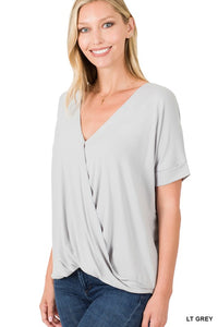 Crepe Draped Front Top - Grey