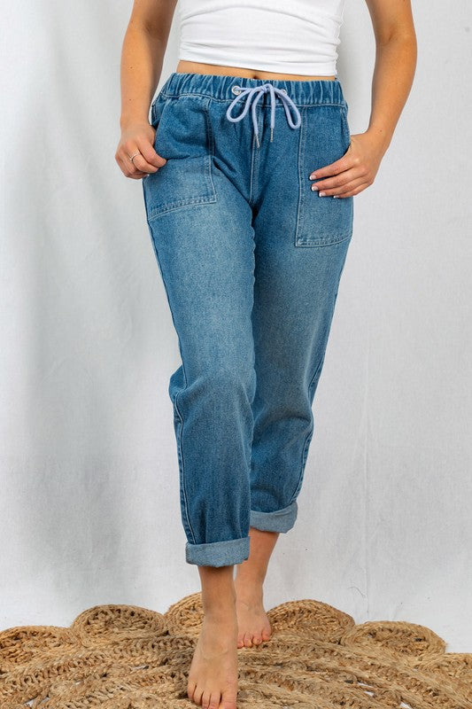 Regular Ladies Navy Blue Denim Jogger Pant, Cord, High Rise at Rs 135/piece  in Kanpur