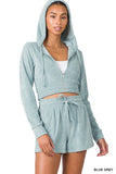Hoodie and Short Set - rose, blue gray