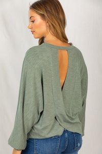 Long Sleeve Open Back Top - olive