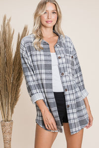Plaid Button-up - grey, red, taupe