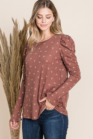 Puff Sleeve Top - camel and mustard