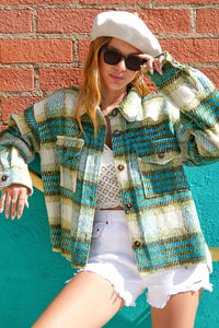 Thick Plaid Jacket - black, teal