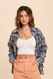Plaid Shacket with Side Pockets - green, charcoal