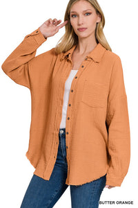 Oversized Gauze Shirt - butter orange, light grey, teal