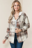 Hooded Plaid Button-down - denim, taupe