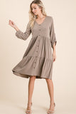 Tiered Button Up Midi Dress - teal, taupe