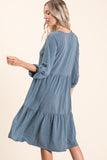 Tiered Button Up Midi Dress - teal, taupe
