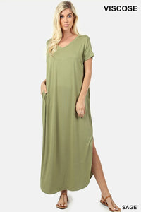 V-Neck Maxi Dress - sage green