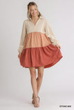 Colorblock Tiered Dress - stone