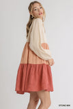 Colorblock Tiered Dress - stone