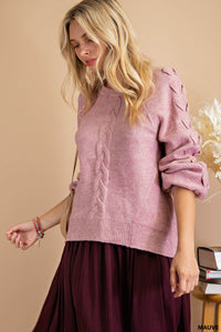 Cable Sleeves Sweater - mauve
