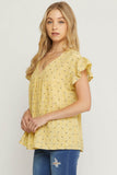 Floral Print Babydoll - mustard and off-white