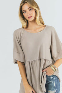 Textured Round Neck Top - taupe